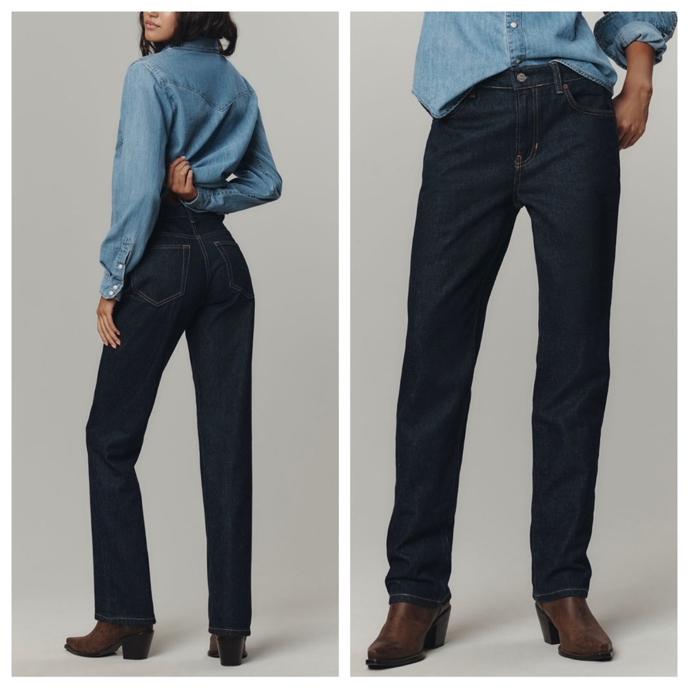 Reformation NWT Greer Mid-Rise Jeans Non-Stretch Denim Bottoms Dark Wash